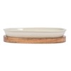 Creative Co-Op Stoneware Serving Dish with Mango Wood Base, Cream