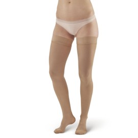 Ames Walker AW Style 263 Microfiber Opaque 20-30 mmHg Firm Compression Closed Toe Thigh High Stockings w/Dot Band Natural Large