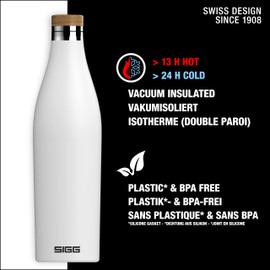 SIGG Meridian White drinking bottle (0.7 L), pollutant-free and leak-proof water bottle made of stainless steel, double-wall insulated bottle for cold and hot drinks