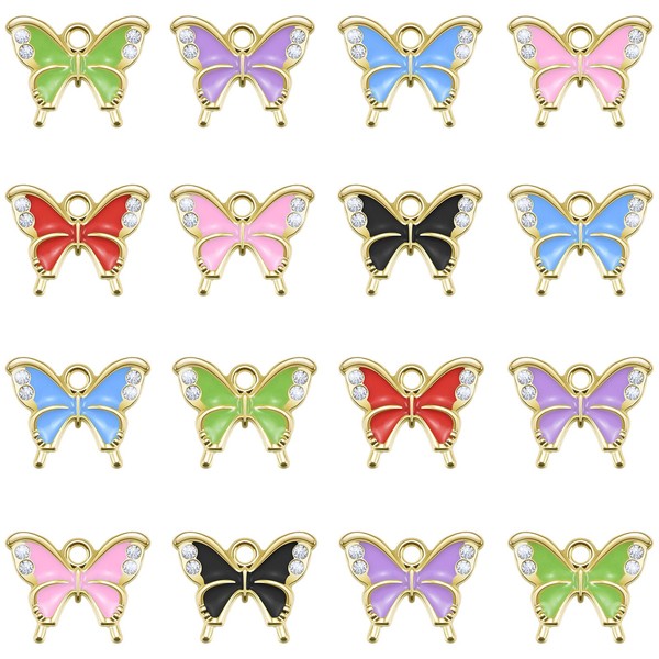 YionZian 30 Pieces Crystal Rhinestone Connector Butterfly Charm Alloy Enamel