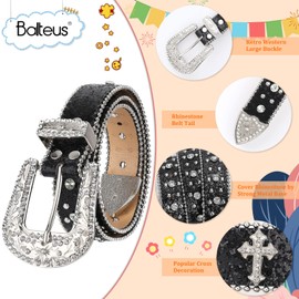 Balteus Kids Rhinestone Belt for Girls and Boys,Fashion Western Cowgirl Cowboy Bling Studded Design Leather Belt Diamond Belt for Jeans Dress