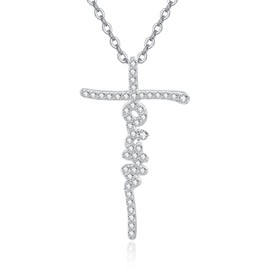 PRAYMOS Faith Cross Necklace 925 Sterling Silver Pendant Necklace for Women Cubic Zirconia Diamond Necklace Religious Christan Faith Cross Jewelry Gifts