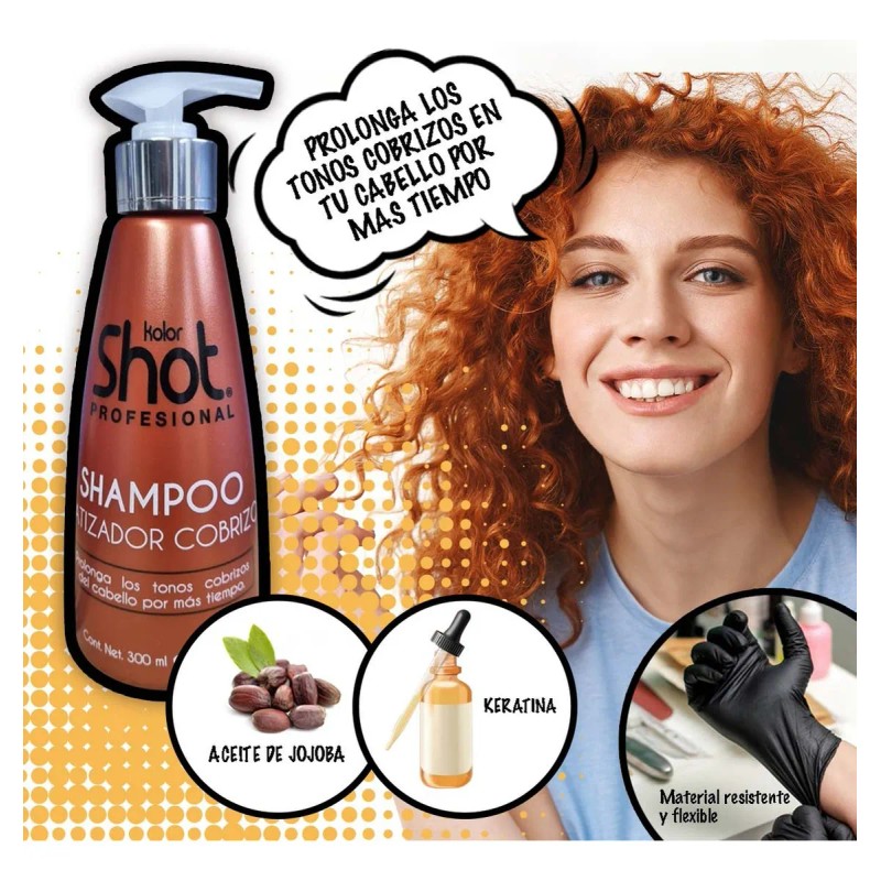 Shampoo Matizador Cabello Cobre Kolor Shot + Par De Guantes