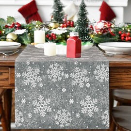 Christmas Table Runner 28x275cm Snowflake Design Extra Long Grey Xmas Table Runner for Dinner Table Christmas Winter Festival Table Decoration