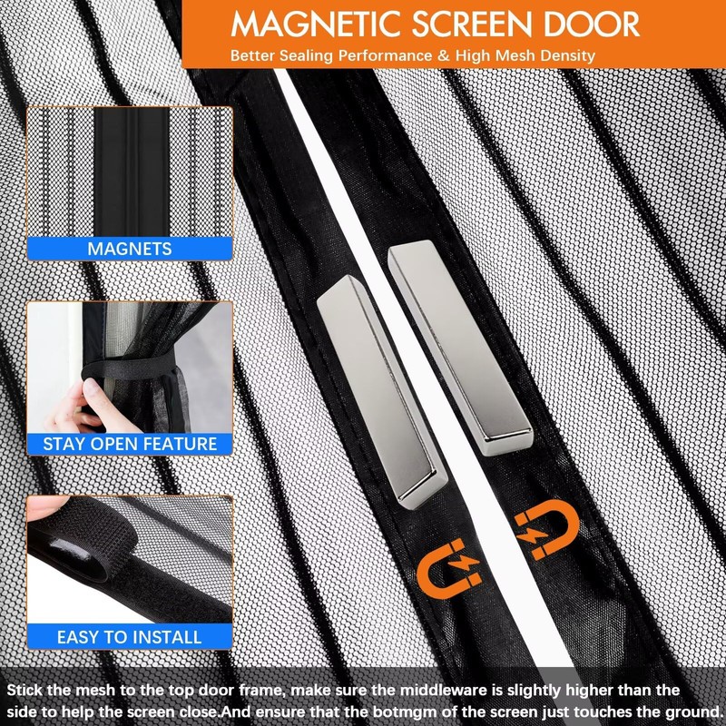 Magnetic Screen Door for Tall Doors, Durable Mesh with Magnetic