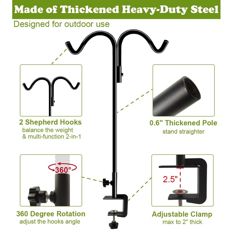 Koutemie 40 Inch Tall Double Deck Hook for Railing, Adjustable