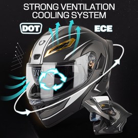 Bluetooth Modular Motorcycle Helmet DOT Certified Flip Up Full Face Integrated Anti-Fog Dual Mask Helmet Street Motorcycle Helmet Built-in Dual Speaker Microphone for Adults, Men & Women (C,Small)