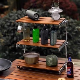 Fitzkor 3 Tiered Foldable Desk Shelf Table orangernizer Wood Rack Multi-Layer Shelf