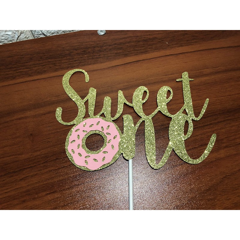 Decoración para tarta con diseño de rosquilla dorada con purpurina