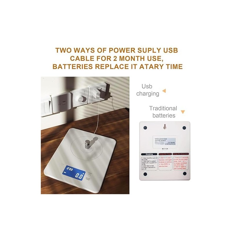 MEGAWISE Precision Coffee Scale,High Precision to 0.005oz, Waterproof Tempered Glass,