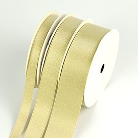 Ashprint (London) Limited Glitter Satin Ribbon, 5 Metres Solid Colour Shimmer Ribbon for Crafting, Gift Wrapping, Party Festival Decoration, Balloons, DIY Sewing Project, Hair Bows and Cake Decoration (25mm Width, Light Gold)