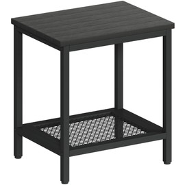 KAAPSAM Outdoor Side Table with Storage, 2-Tier Patio End Tables Weather Resistant, Black Outdoor Accent Table,Small Side Table for Pool, Deck, Garden