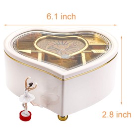 Yarlung Ballerina Music Box Valentine's Day Gift, Rotating Dancing Girl Figurine White Heart Gift Box for Jewelry, Trinket, Birthday, Wedding, New Year, Housewarming