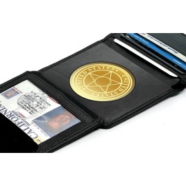 Handmade RFID Blocking Black Leather Tactical Rounded Shield Badge Wallet Holder CCW