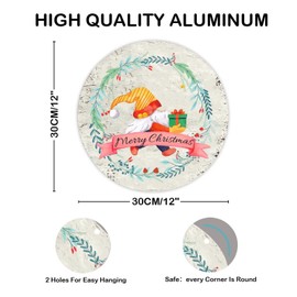 Welcome Sign Merry Christmas with Gnome Round Tin Sign Winter Mistletoe Christmas Wreath Sign Holy Night Patio Metal Wall Sign For Party Graduation Birthday Garden 12x12in