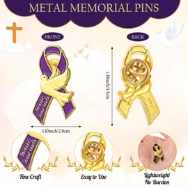 Misdary 50 Pcs Funeral Ribbon Pigeon Pins Forever in Our Hearts Lapel Pins Memorial Funeral Favors for Guests for Mourning Remembrance Day, Celebration of Life, Bereavement Event(Purple)