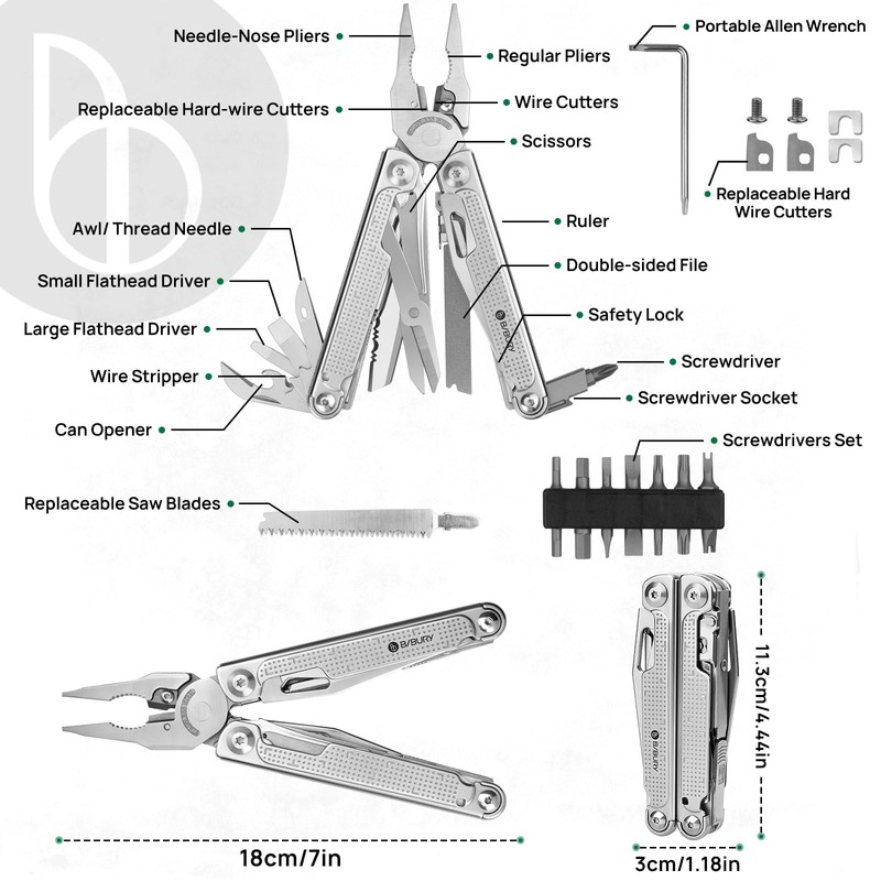 BIBURY Multitools, Multi Tool Foldable Pliers with Upgraded Saw, Large