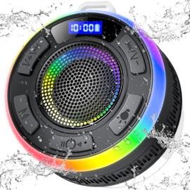 PRSCFUM Bluetooth Speaker, Bluetooth Shower Speaker with Suction Cup, Upgraded LED Portable Music Box, Shower, IP7 Waterproof, Type-C, Microphone, Hands-Free Function, for Bathroom, Outdoor
