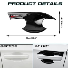 x xotic tech Exterior Door Handle Bowl Cover Trim, Glossy Black, Compatible with Honda Civic 11th Gen 2022 2023 2024 2025