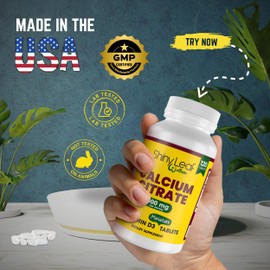 Calcium Citrate with Vitamin D3-120 Unflavored Mini Calcium Citrate 600mg Tablets for Women and Men Plus Vitamin D 12.5mcg (500 IU), Easy Swallow Calcium Supplement, 30 Days Supply by Shiny Leaf