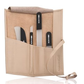 GERmanikure Set de Limas de Uñas de Cristal Negro en Estuche de Piel Beige – Hecho A Mano en La República Checa – Artículos Profesionales para Manicur