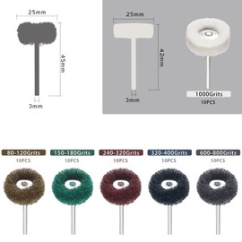 Gueenky Pack of 60 Abrasive Polishing Discs, Grit 80/150/240/320/600/1000, Polishing Accessories for Dremel Rotary Tools