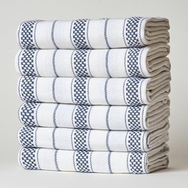 Casa De Lan Kitchen Towels Set – Pack of 6 (20’’ x 30’’) Extra Large Premium Cotton Dish Towels for Kitchen – Chain Stripe Towels – Absorbent – 100% Cotton – with Hanging Loop – Blue Grey