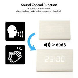 GEARONIC Digital Alarm Clock Wooden Alarm Clock Wood Modern Triangle Alarm Digital Desk Clock, Displays Time Date Temperature Calendar Wood Made Electric Clocks for Bedroom, Bedside - White