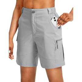 Viodia - Pantalones cortos tipo cargo para mujer, de 7 pulgadas, con bolsillos, secado rápido, ligeros, para golf, casual, verano, Gris claro, X-Large