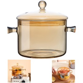 Glass Cooking Pot with Cover, Heat Resistant Glass Saucepan Cooking Pot and Pan with Lid, Glass Cookware Set Cooktop Safe for Pasta Noodle, Soup, Milk, Baby Food, Spaghetti(1.5L/50 OZ)