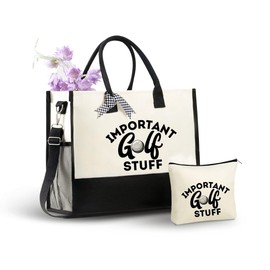 INNObeta Golf Gifts for Women Canvas Tote Bag, Tote Bag with Top Zipper Closure and Shoulder Strap for Golf Lover - Stuff