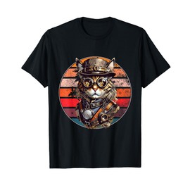 Steampunk Cat Retro Sunset Goggles, Hat and Watches Men Women Kids T-Shirt