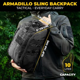 M-Tac 10L Tactical Sling Backpack - Crossbody Medical Sling EMS Bag EDC with Loop Panel for Concealed Carry - Travel, Fishing, Hiking Backpack (Black)