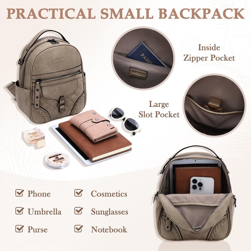 Small Backpack Purse for Women,VASCHY Cute Vegen Leather Mini Backpack