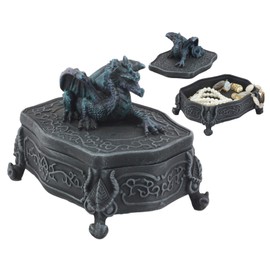 Gifts & Decor Ebros Fantasy Midnight Dragon Box Celtic Hour of The Dragon Chest Secret Jewelry Box Figurine