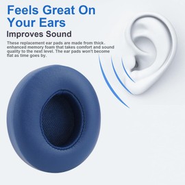 Solo 2 Ear Pads Replacement Ear Pads Compatible with Beats Solo 2 & Solo 3 Wireless On-Ear Headphones, Soft Protein Leather, High Density Memory Foam, Ear Cup Cover, Indigo