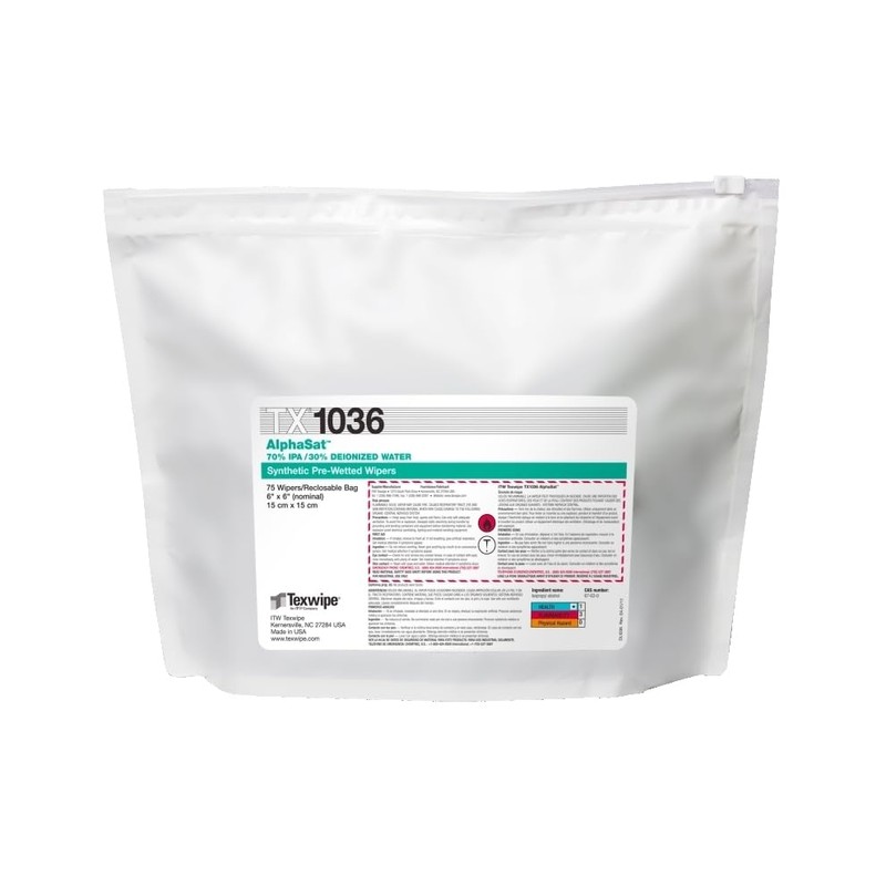 Texwipe TX1036 AlphaSat 6" x 6" Polyester Cleanroom Wiper Pre-Wetted