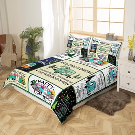 Camper Bedding Set Vintage Cabin Duvet Cover Single For Kids Child Girls Camping Comforter Cover Cartoon Camp Travel Car Quilt Cover Cartoon Camping Decor Rustic Farmhouse Style Bedroom Decor
