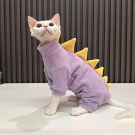 Four Leg Cat Clothes Pjamas Warm Jumpsuit Elastic Pet Clothes for Cat Suit Clothes (Purple, M)