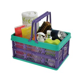 Plastic Shopping Basket with Handles Small (Grocery Supermarket Collapsible Folding)