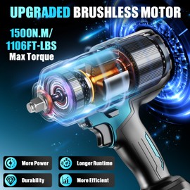 HECUSAM 1/2" Cordless Impact Wrench, 1106Ft-lbs (1500N.m) Brushless Impact Gun, 2x4.0Ah Batteries, Max 4200RPM with Reverse Auto-Stop & LED Light for Car Truck Lug Nuts, Auto Repair, Industrial & DIY