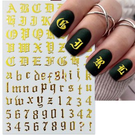 IDDFEVE 10 Sheets Letter Nail Art Stickers - 3D Old English Alphabet Number Nail Decals for DIY Acrylic Manicure Nail Decorations