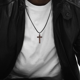 CUPENDA Wooden Cross Necklace Sterling Silver Black Cross Pendant Necklace Religious Jewellery for Women Men with 24" Round Box Chain