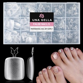 UNA GELLA Toe Nail Tips Full Cover, 216 Pcs Square Round Toe Nail Press Ons Clear Pre-shape Gel x Toe Nail Tips Double Matte Acrylic Fake Toenails Extensions DIY Home Nail Salon for Women, 15 Sizes
