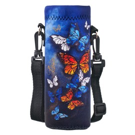 Mibbxea 750 ml Water Bottle Carry Bag, Shoulder Bag for Bottles, Neoprene Bottle Cooler with Carry Strap for Men Women Travel, Cycling, Hiking, Gym, Running, Camping (Butterfly)