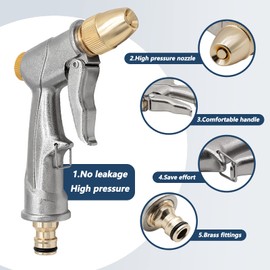 DERASL Garten Handbrause, Hochdruck Gartenbrause/Garten-Spritzpistolen aus 100% Metal mit Verstellbarer Wasserdurchfluss für Autowäsche Reinigungsarbeit und Garten Bewässerung