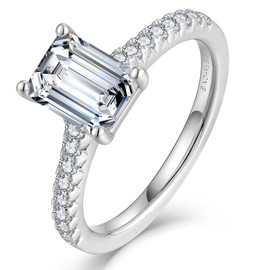 Fahonie 2CT Engagement Rings for Women Emerald cut 5A Cubic Zirconia Wedding Band Promise Rings for Her(Size7)