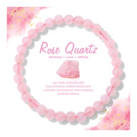 MORIANCE Rose Quartz Bracelet for Women Men 6mm Round Pink Beaded Stretch Bracelets Rose Quartz Jewelry Natural Stone Healing Crystal Bracelet