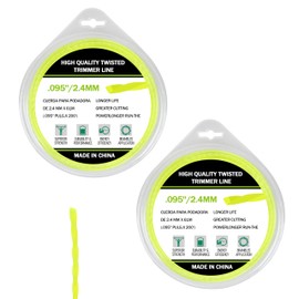 CHNPLUM 095 Twisted Trimmer line x 200-Foot - 0.095'' Weed Eater String Replacement for Ryobi, Ego, Echo, Husqvarna, etc, Yellow 2 Pcs