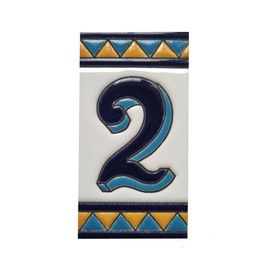 House Numbers Ceramic Tiles, Letters & Frames, Spanish Orange & Blue Design, Tile Size: 11cmH x 6cmW, Number Frame Size: 2 to 13 Tile (Number 2)